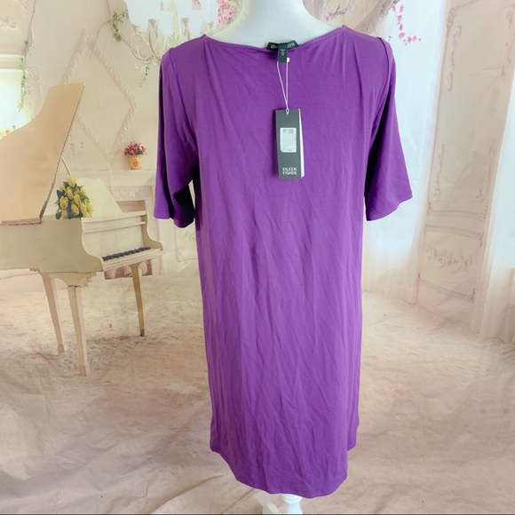 NEW Eileen Fisher Purple Viscose Jersey 3/4 Sleeve - Picture 6 of 9